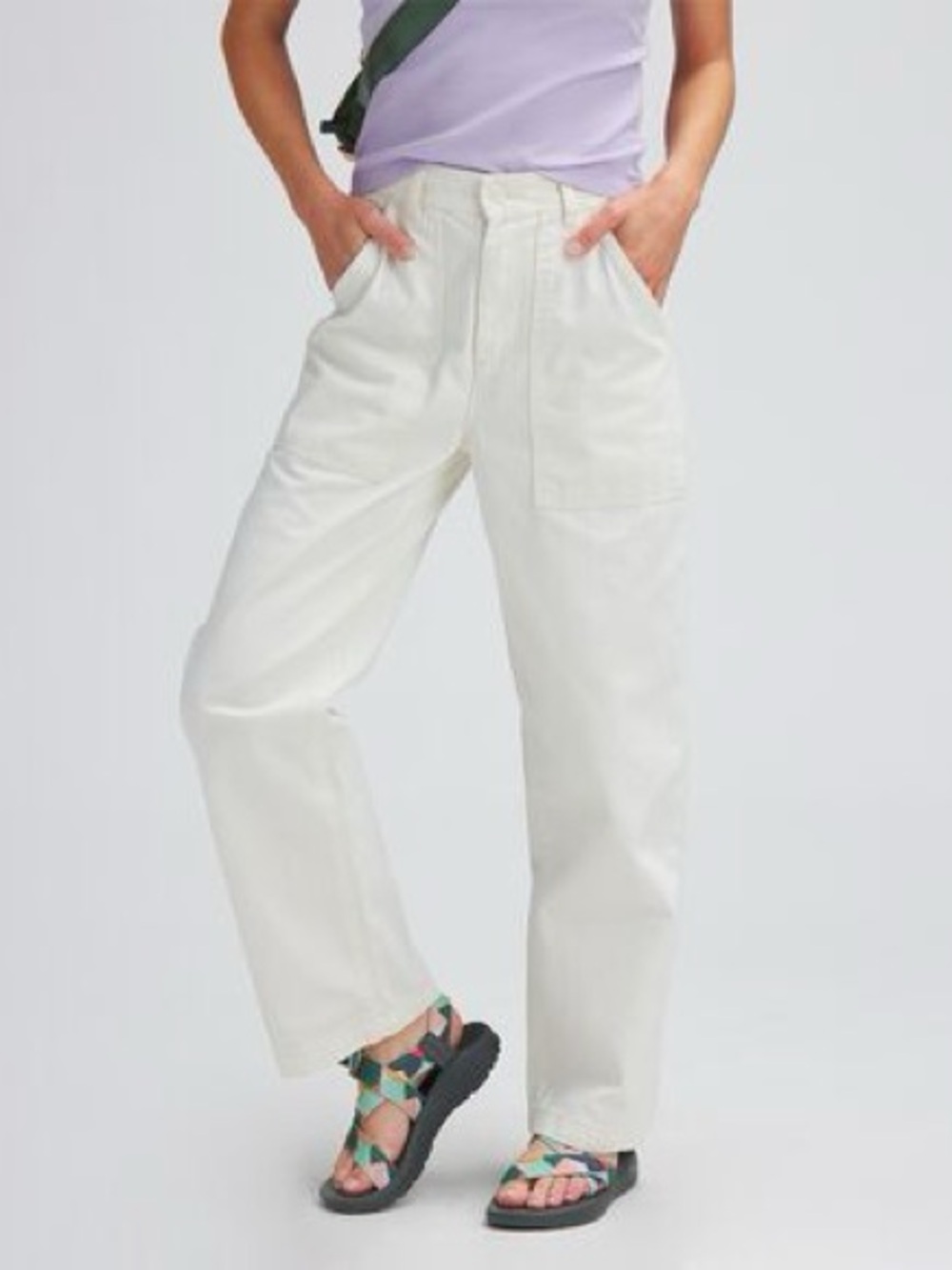 Stoic Utility Pant in Egret Size 10 High-Rise Wide Leg White 100% Cotton Pants